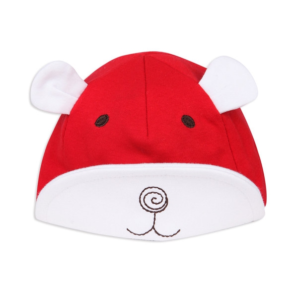 Детска шапка за момчета с мече - син и червен цвят 