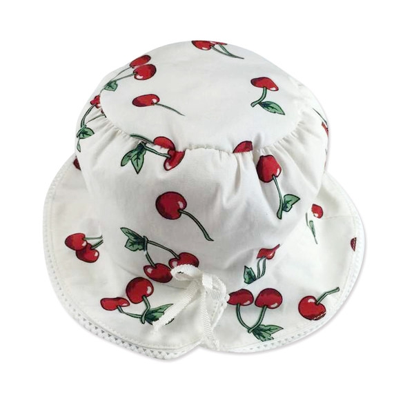 Детски шапки за момичета с панделка - син,розов и бял цвят с череши