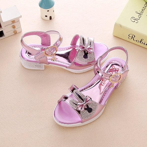 Детски кристални сандали за момичета - три модела - златисти, сребристи, розови с каишка и изкуствена кожа