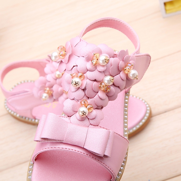 σανδάλια για παιδιά με μαργαριτάρι λουλούδια για τα κορίτσια - τρία μοντέλα καλοκαίρι - ροζ, ασημί και καφέ