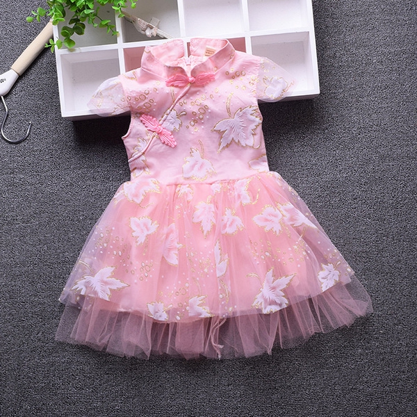 Бебешка рокля от сатен и шифон: розова и лилава