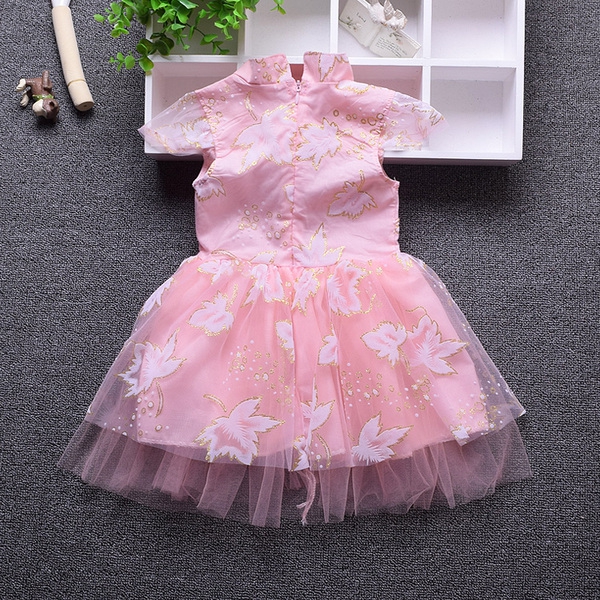 Бебешка рокля от сатен и шифон: розова и лилава