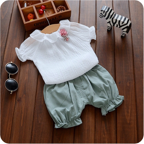 Бебешки комплект за момичета - блуза и панталони в червено и зелено