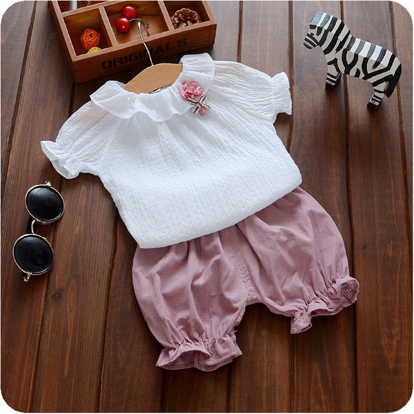 Бебешки комплект за момичета - блуза и панталони в червено и зелено