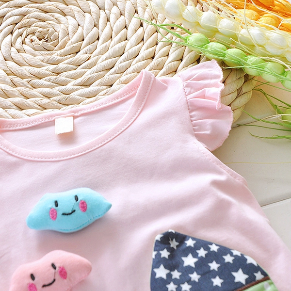 Бебешки комплект розова тениска и къси сини панталони