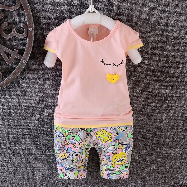 Летен бебешки комплект за момичета: розов, жълт,син