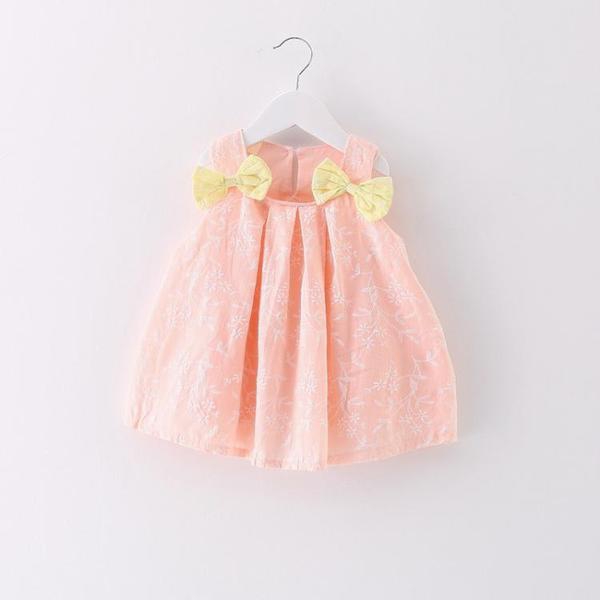 Бебешка розово рокля с жълти панделки