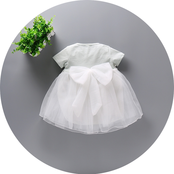 Бебешка рокля с къс ръкав от памук, тюл и дантела