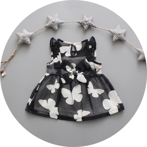 Бебешка рокля черна и розова на пеперуди с подплата