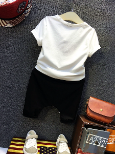 Детски комплект СПАЙДЪРМЕН - къс панталон и блуза къс ръкав в черно и бяло