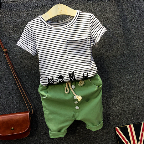Παιδικό σετ για αγόρια - ριγέ μπλούζα και πράσινο παντελόνι