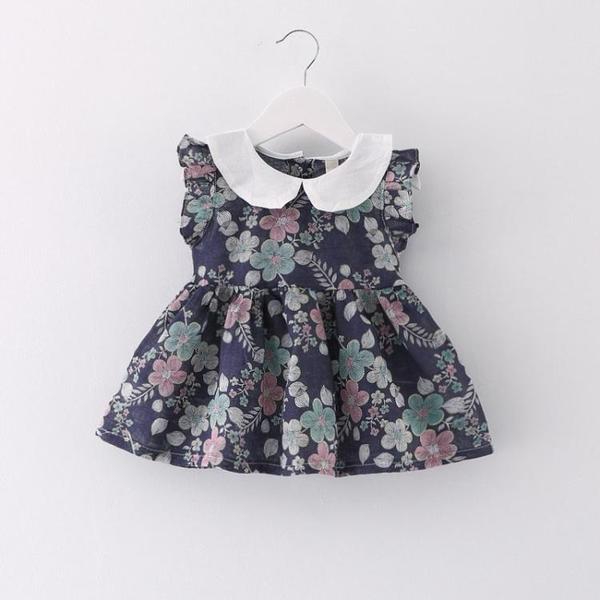 Бебешка рокля на цветя с бяла яка 