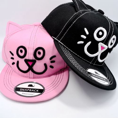 Детски летни шапки за лятото и плаж - бели, черни, розови, червени, сини - Коте с ушички и козирка