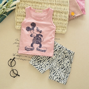 Бебешки летен комплект Мики Маус: потник и къси панталони