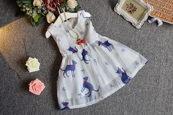 Детска рокличка за момичета с принт котки -един модел