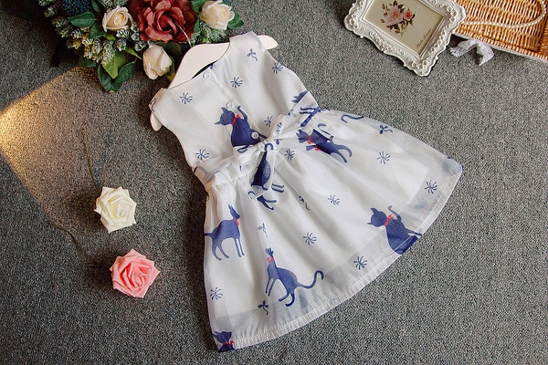 Детска рокличка за момичета с принт котки -един модел