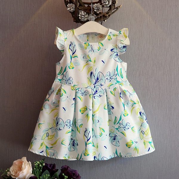 Детски рокли за момичета в розов и светло син цвят с флорални мотиви.