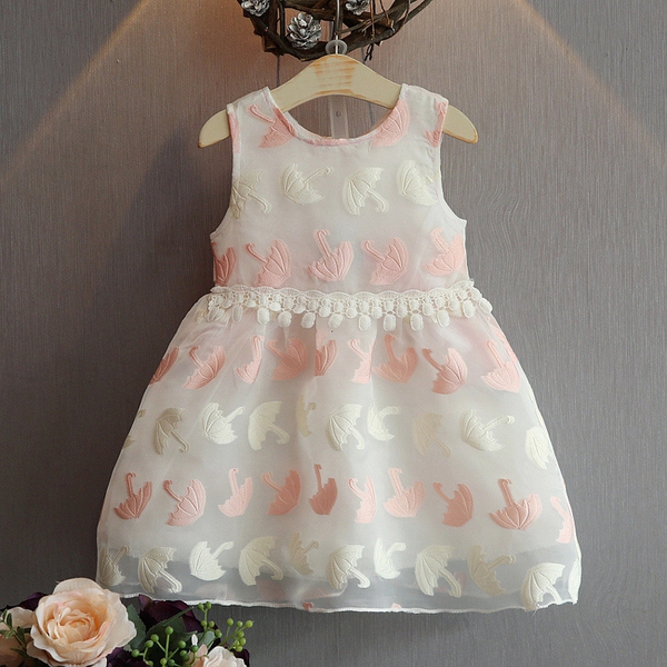 Детска рокля за момичета от памук и органза в розов и светло син цвят.