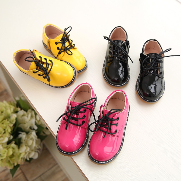 Детски ежедневни обувки за момичета - 3 модела - черни, жълти, цикламени с материал от изкуствена кожа