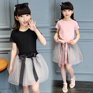 Детска рокля с къс ръкав: розова и черна