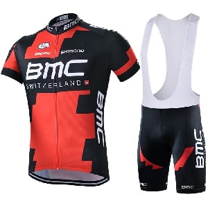 Мъжки спортни екипи за колоездене BMC - червено-черен цял модел с презрамки