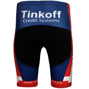 Червен мъжки спортен екип за колоездене с къс ръкав и къси панталони - Tinkoff Saxo