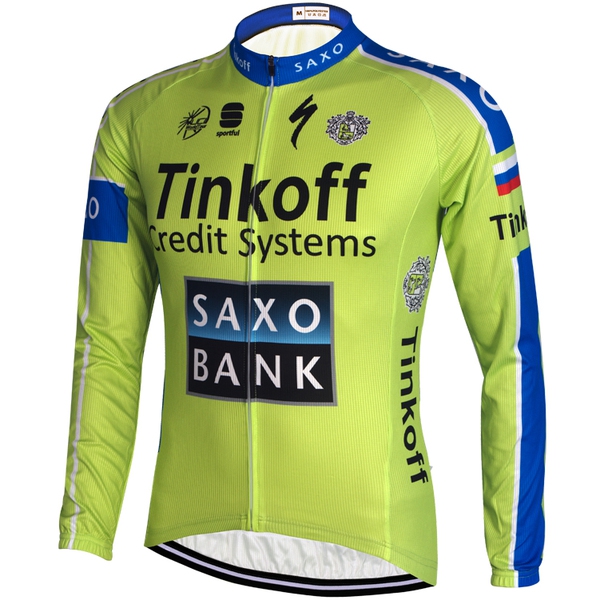 Мъжки спортен екип за колоездене с дълги ръкави - зелен цвят - Tinkoff Saxo