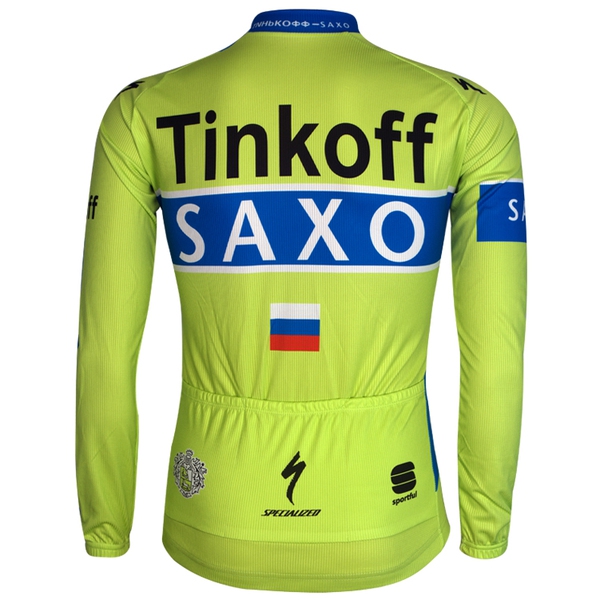 Мъжки спортен екип за колоездене с дълги ръкави - зелен цвят - Tinkoff Saxo