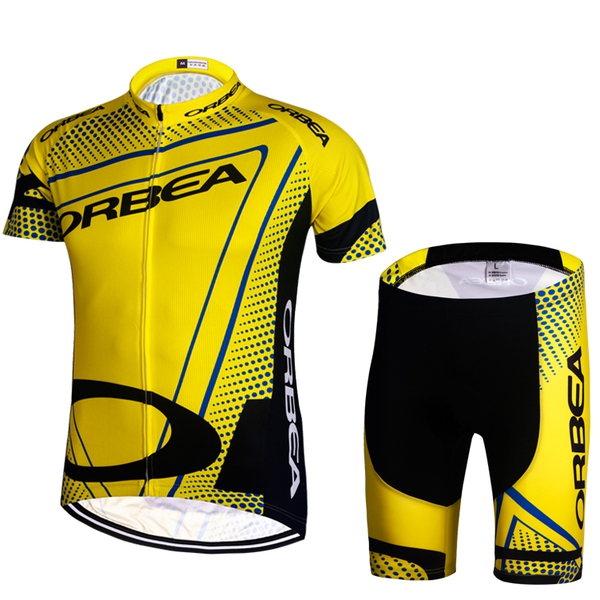 Мъжки спортен екип за велосипедисти с къс ръкав - жълто-черен