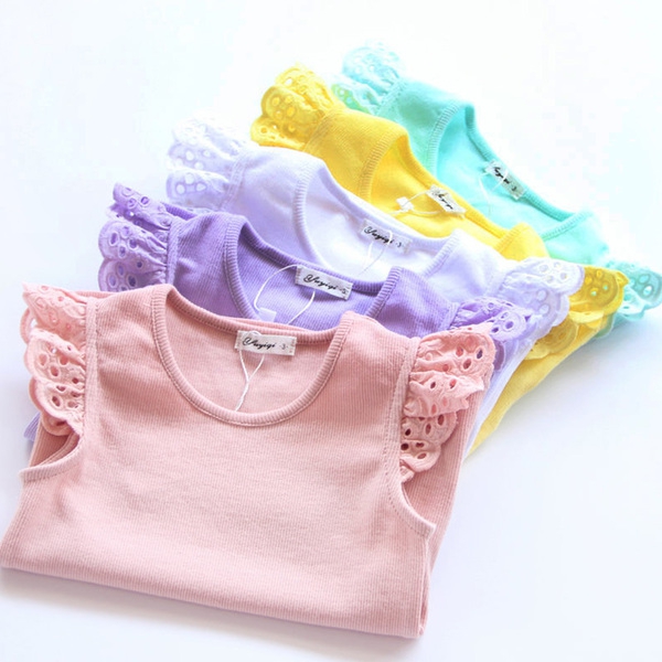 Детски тениски за момичета с дантелени ръкави-5 цвята.