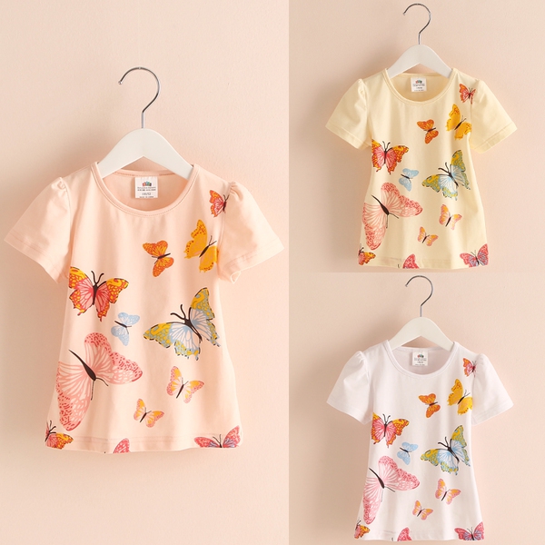 Красиви детски тениски с пеперуди за момичета в три цвята.