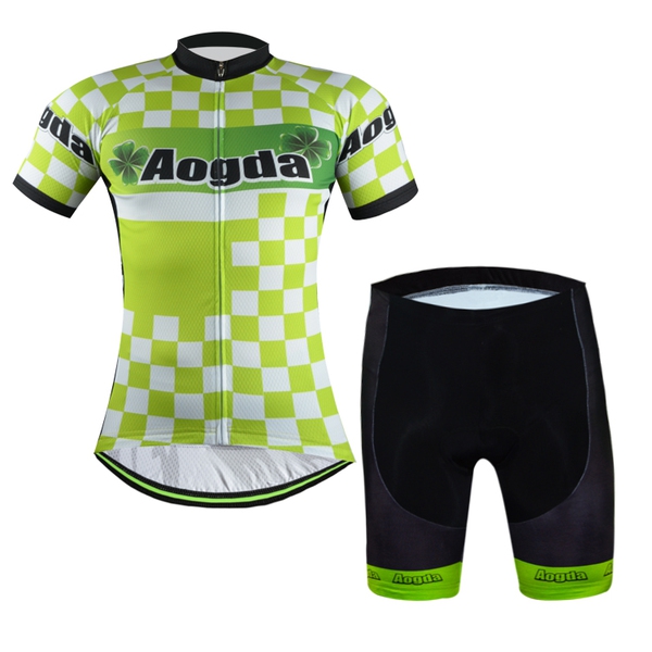 Мъжки спортен екип за велосипедисти с къси ръкави в зелен цвят с 4 листна детелина -Aogda