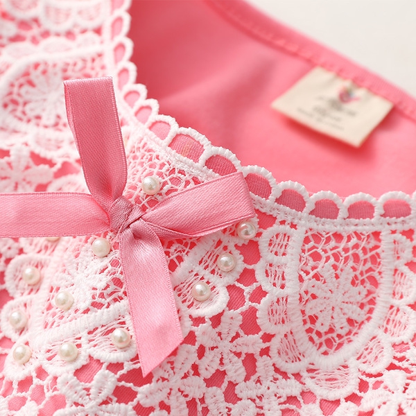 Красив детски потник за момичета с дантела и перли в бял и розов цвят