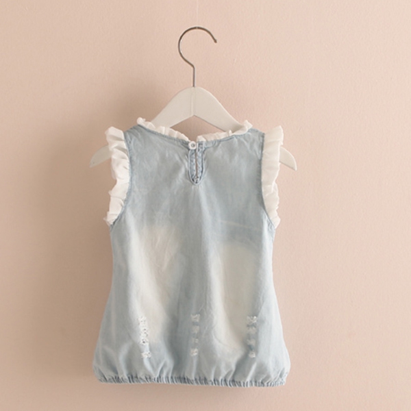 Детски дънков потник с дантела за момичета.