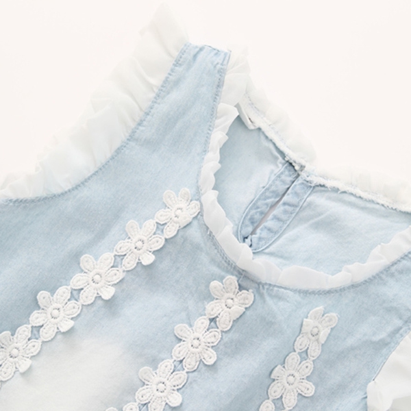 Детски дънков потник с дантела за момичета.