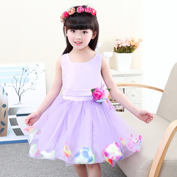 Παιδικό  σιφόν φορέματα για τα κορίτσια με λουλούδια σε ροζ, φούξια, κόκκινο και μοβ