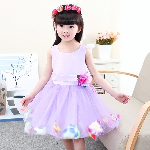 Παιδικό  σιφόν φορέματα για τα κορίτσια με λουλούδια σε ροζ, φούξια, κόκκινο και μοβ