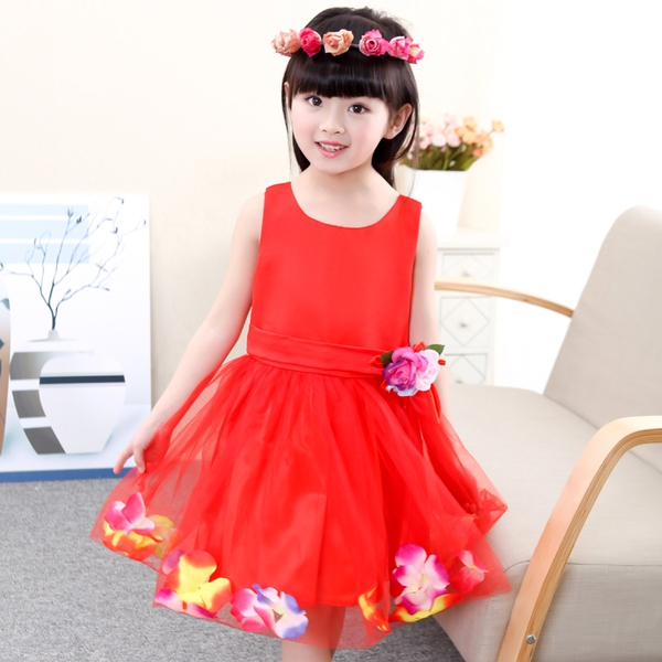 Παιδικό  σιφόν φορέματα για τα κορίτσια με λουλούδια σε ροζ, φούξια, κόκκινο και μοβ