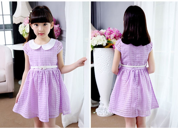 Детска рокля за момичета в 3 различни нюанса на розово и лилаво 