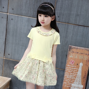 Детски комплект за момичета от блуза с дълъг или къс ръкав и пола - 3 цвята