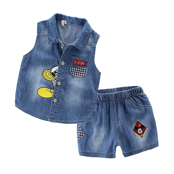 Παιδική καλοκαιρινή φόρμα τζιν με ζωντανή εκτύπωση και σύντομο σορτς