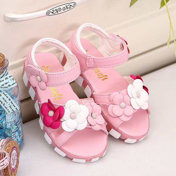 Παιδικά σανδάλια για τα κορίτσια λευκό και ροζ λουλούδια