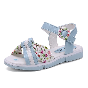 Детски сандали за момичета с цветя - син и розов цвят