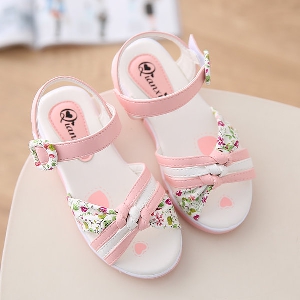 Детски сандали за момичета с цветя - син и розов цвят