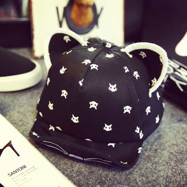 Детски шапки с ушички за момичета и момчета - черен,син,жълт,червен и цикламен цвят