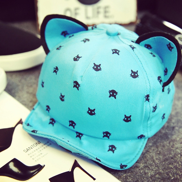 Детски шапки с ушички за момичета и момчета - черен,син,жълт,червен и цикламен цвят