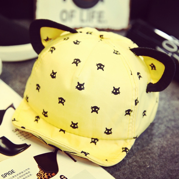 Детски шапки с ушички за момичета и момчета - черен,син,жълт,червен и цикламен цвят