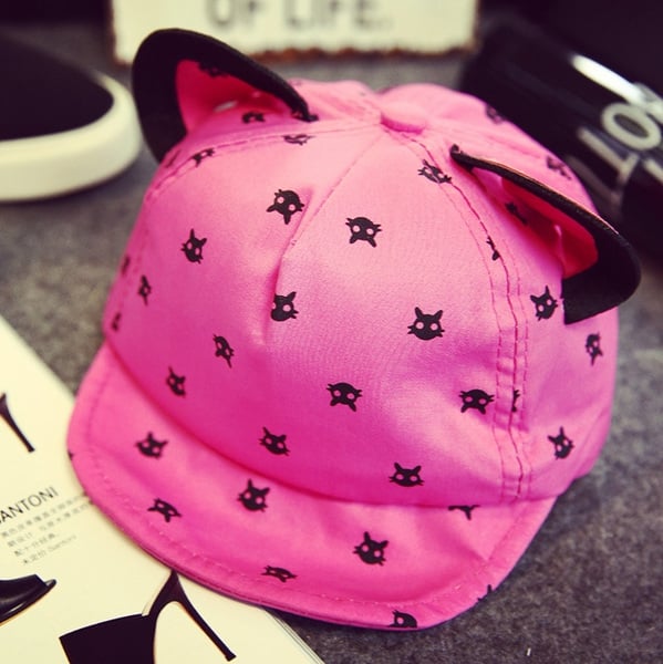 Детски шапки с ушички за момичета и момчета - черен,син,жълт,червен и цикламен цвят