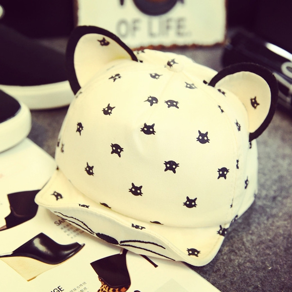 Детски шапки с ушички за момичета и момчета - черен,син,жълт,червен и цикламен цвят