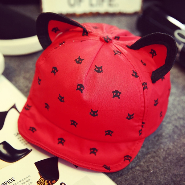 Детски шапки с ушички за момичета и момчета - черен,син,жълт,червен и цикламен цвят